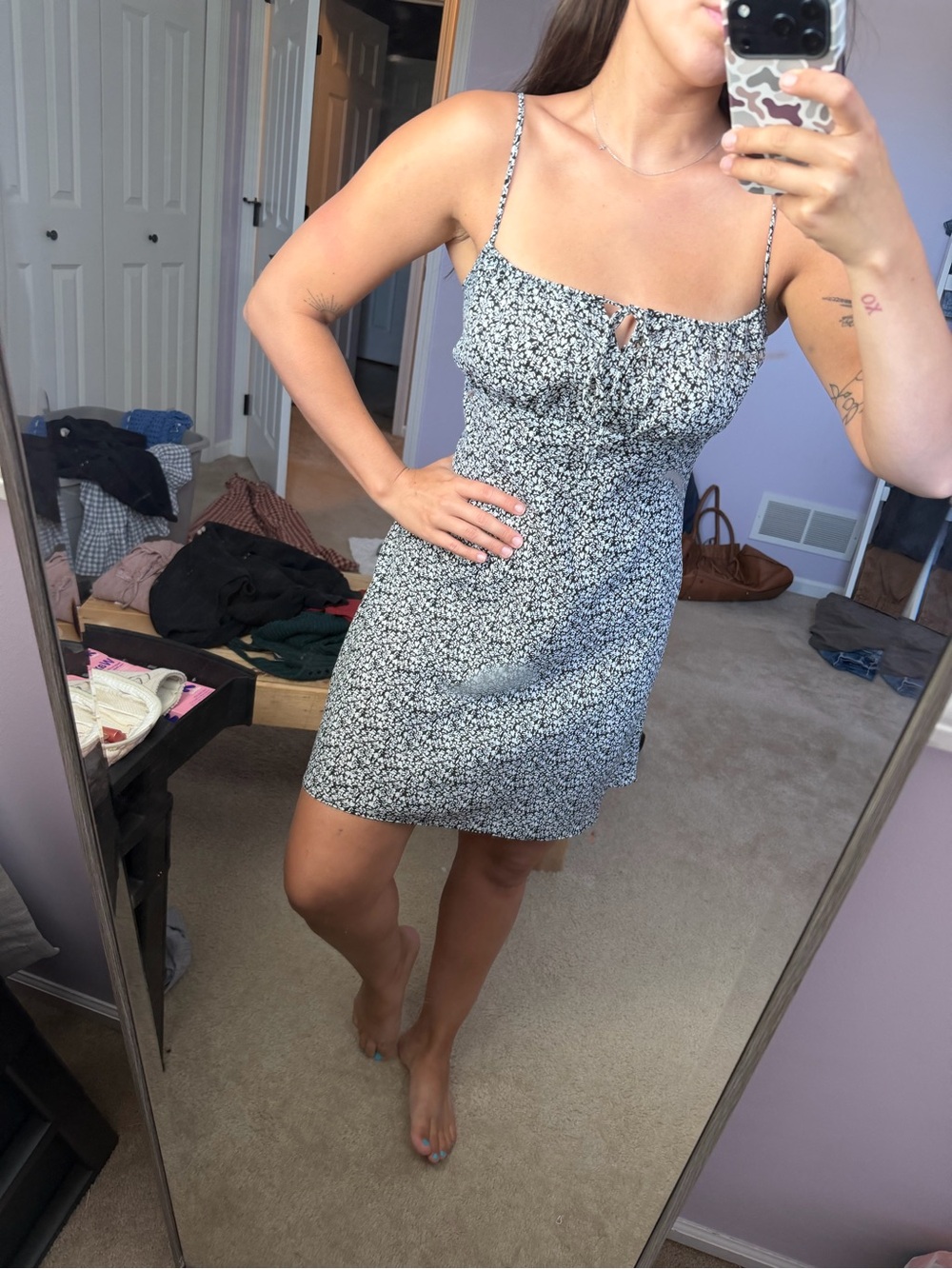 Lush Black Floral Spaghetti Strap Mini Dress